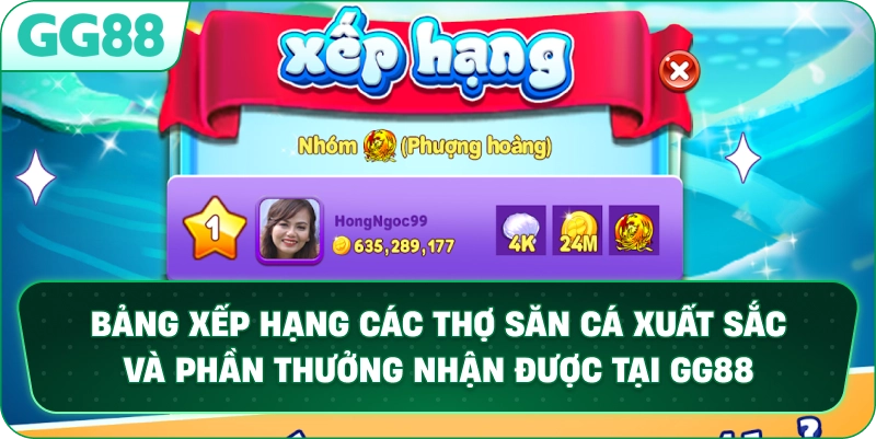  Bảng xếp hạng các thợ săn cá xuất sắc và phần thưởng nhận được tại GG88.