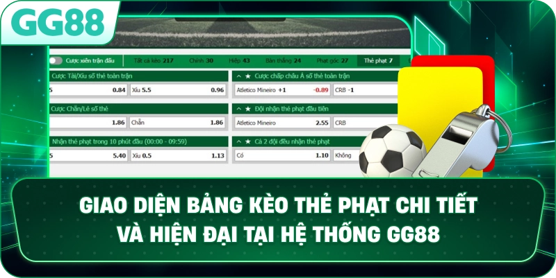 Giao diện bảng Kèo Thẻ Phạt chi tiết và hiện đại tại hệ thống GG88.